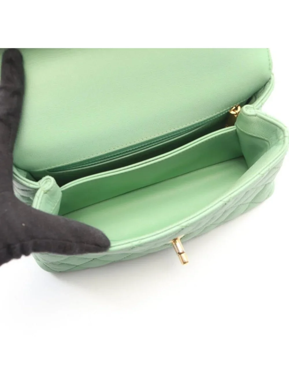 Chanel Handbag Coco Handle Flap Quilted 2-Way Mint Green Caviar Leather Chain